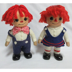 VTG 1974 Raggedy Ann & Andy Yarn Hair Coin Banks 9" Royalty Industries Inc TAG